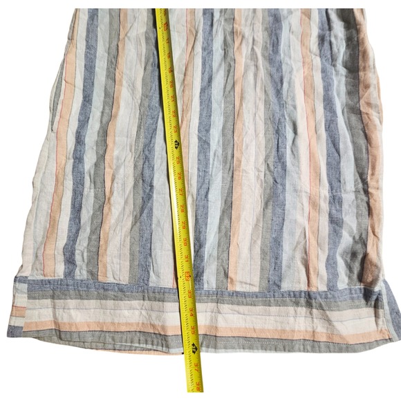 For Cynthia Linen Blend Striped‎ Sleeveless Shift Dress M Side Button Beach - Picture 9 of 9